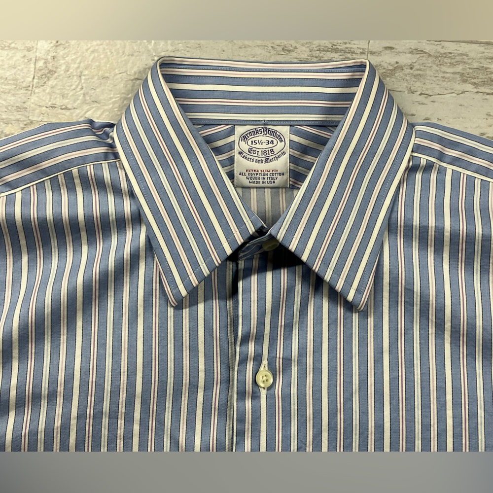 Brooks Brothers Shirt Mens 15.5 - 34 Extra Slim Long Sleeve Button Down Striped